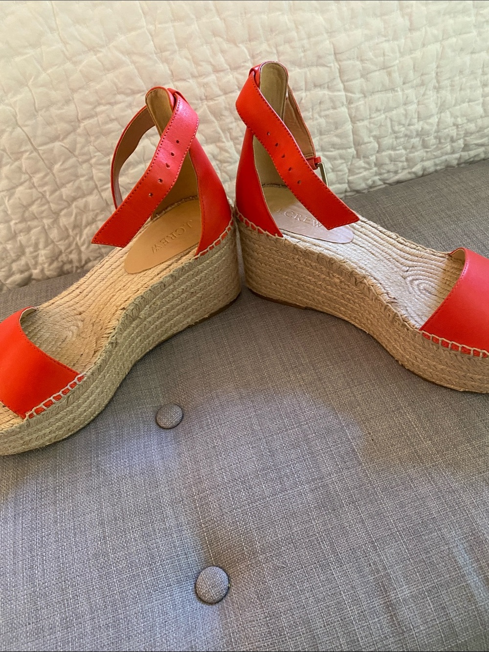 J. CREW Coral Leather Espadrille Wedge Sandals with Ankle Strap - Picture 3 of 7